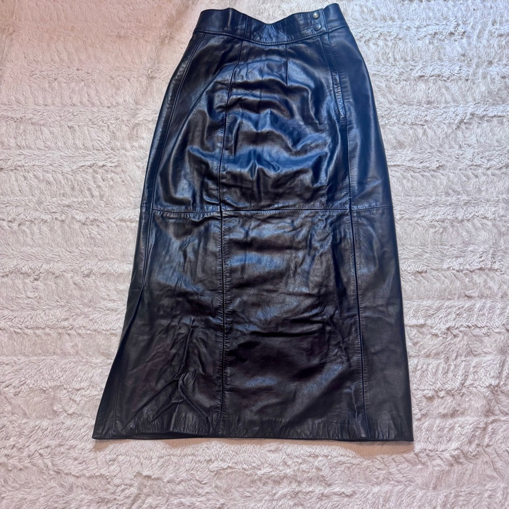 Vintage 100% Leather Pencil Skirt  25” Waist Classic Black grunge academia